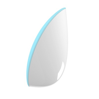 Dispositivo oval branco com borda azul clara