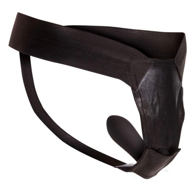 Cinta peniana preta com suporte e plug anal acoplado