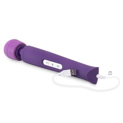 Vibrador roxo com cabo USB branco para carregamento