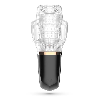 Dispositivo sensual transparente com base preta e detalhe dourado