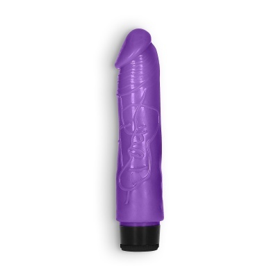 Vibrador roxo com botão preto em fundo branco