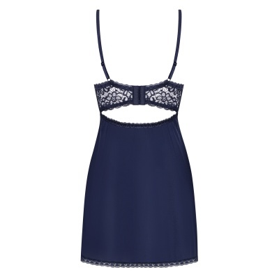 Camisola de noite azul escuro com renda e alças finas