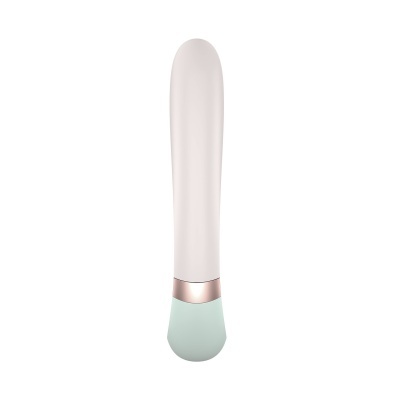 Vibrador ergonómico branco e verde menta com anel dourado.