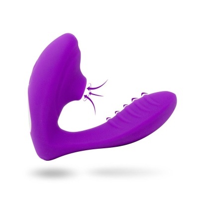Vibrador roxo em silicone com textura e abertura