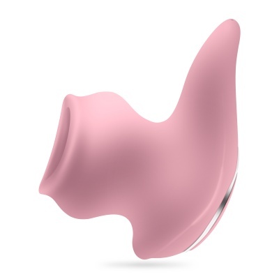 Produto cor-de-rosa em silicone com formato ergonómico e anel prateado