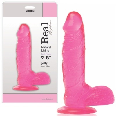 Dildo cor-de-rosa translúcido de jelly com embalagem