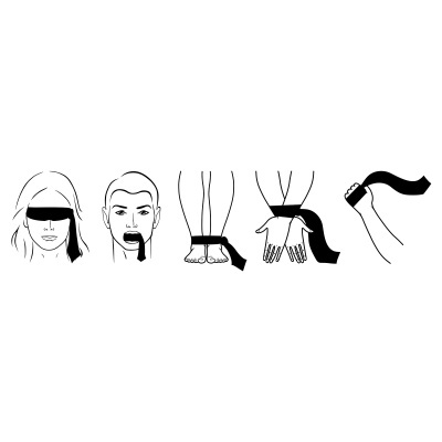 Ilustrações de acessórios de restrição em preto e branco