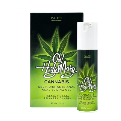Gel deslizante anal Oh! Holy Mary com cannabis, embalagem verde com folha de cannabis, 50 ml.