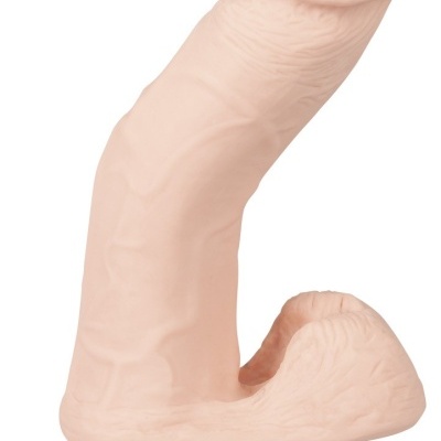 Dildo de silicone cor pele com base circular e textura realista