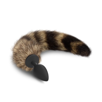 Plug anal preto com cauda felina listrada