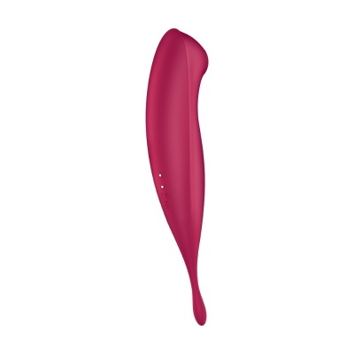 Vibrador em silicone vermelho com design ergonómico e botão de controlo