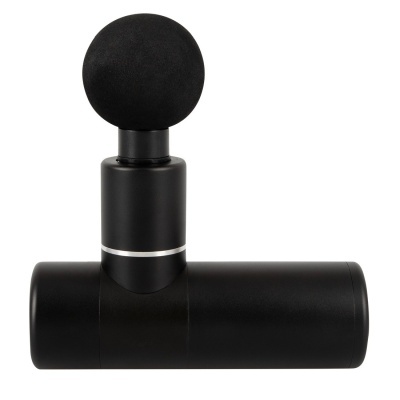 Massageador preto com base cilíndrica e esfera texturizada no topo