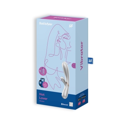 Embalagem azul do vibrador Satisfyer Hot Lover com ilustração e texto.