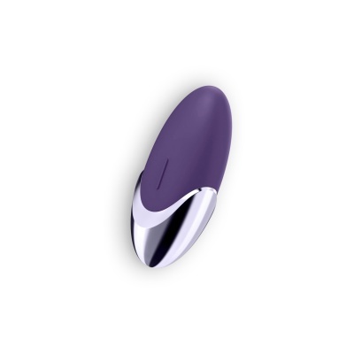 Dispositivo roxo e prateado com design oval
