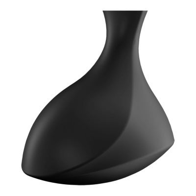 Objeto preto arredondado com superfície mate e base côncava.