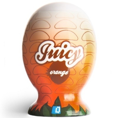 Embalagem oval laranja com padrão e texto Juicy orange