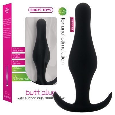 butt plug preto de silicone com base de aspiração na embalagem