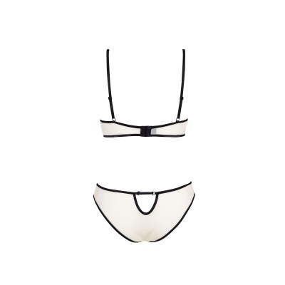 Conjunto de lingerie branca com detalhes pretos, frente e trás visíveis