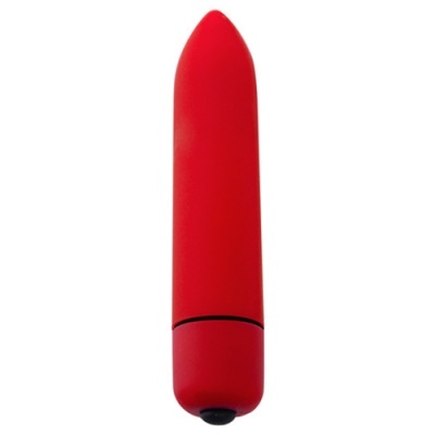 Vibrador cilíndrico vermelho com botão preto na base