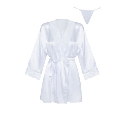 Robe branco acetinado com renda e tanga branca