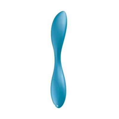 Vibrador azul em silicone com design curvo e superfície lisa