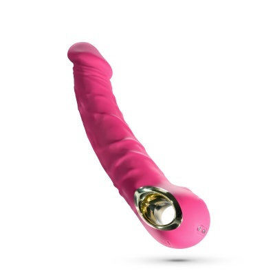 vibrador rosa texturizado com detalhe dourado base