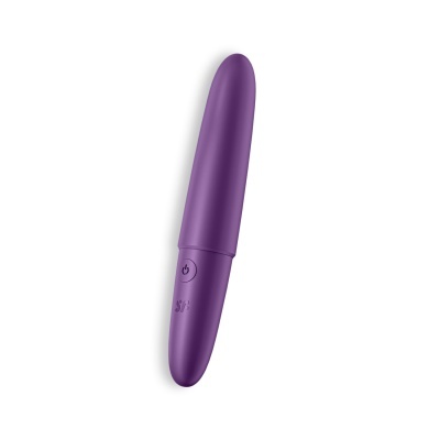Vibrador roxo com botão e texto S+* em fundo branco