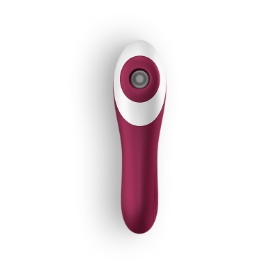 Dispositivo eletrônico portátil vinho e branco visto de cima