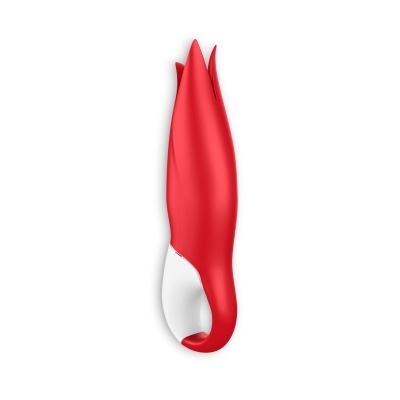 Vibrador vermelho em silicone com ponta dividida e base branca