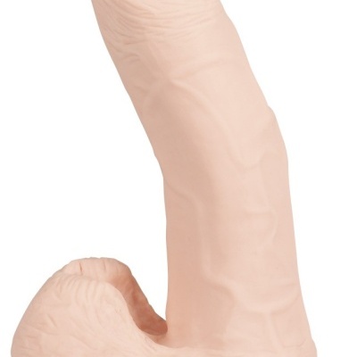 Dildo realista cor pele em silicone com base de ventosa.