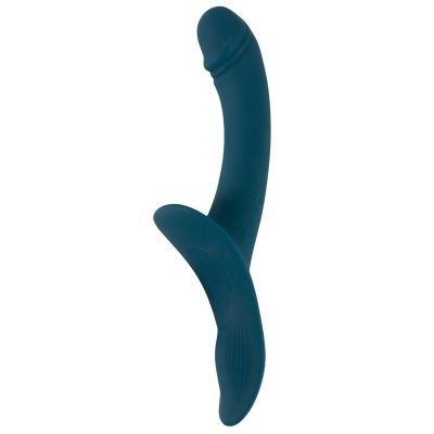 vibrador azul escuro curvado com base saliente