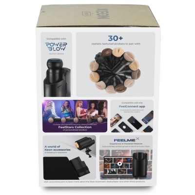 Embalagem do produto Kiiroo com imagens dos acessórios e informações de compatibilidade e funcionalidades.