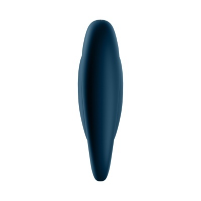 Vibrador azul escuro de superfície lisa visto de lado