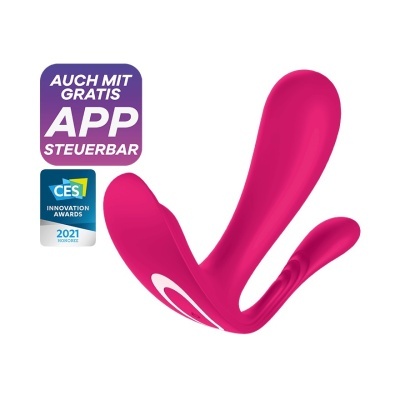 Vibrador duplo cor-de-rosa com selo CES e texto em alemão