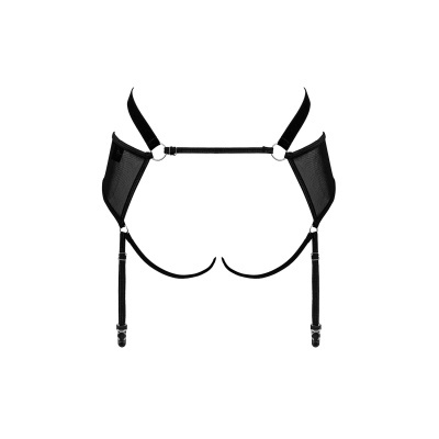 Arnês de lingerie feminino preto com alças e malha