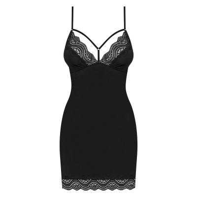 Vestido preto com renda no decote e bainha