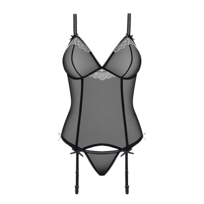 Body feminino preto em renda e tule transparente com padrão floral e alças ajustáveis