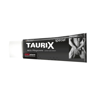 Tubo de creme ativo TAURIX special preto e branco com imagem de torso masculino em tom cinza