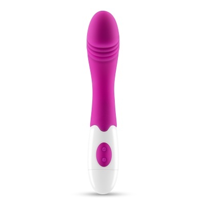 Vibrador rosa com cabo branco e três botões