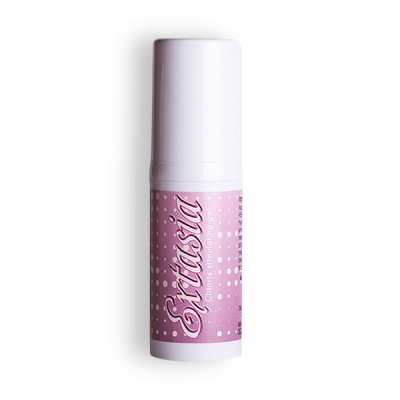 Frasco pequeno branco e rosa de plástico com etiqueta rosa e texto Extásia Cotton Rolling