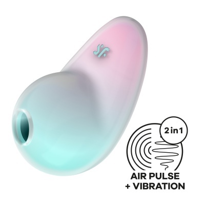 Dispositivo sexual oval azul e rosa com logótipo SIF e funcionalidades Air Pulse e Vibration