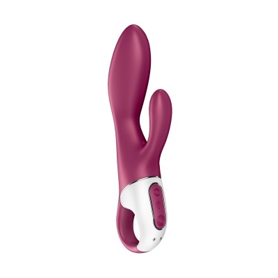 Vibrador roxo com base branca e botões cor de rosa