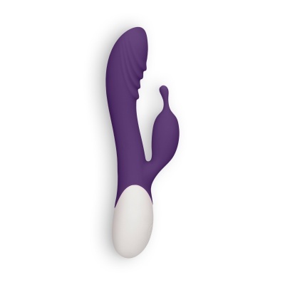 Vibrador roxo com base branca e textura ondulada
