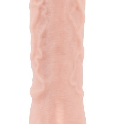 Dildo realista bege com base circular e textura detalhada