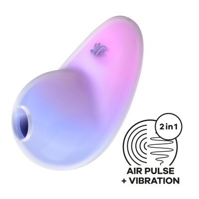 Dispositivo curvo rosa e azul com indicação 2in1 AIR PULSE + VIBRATION