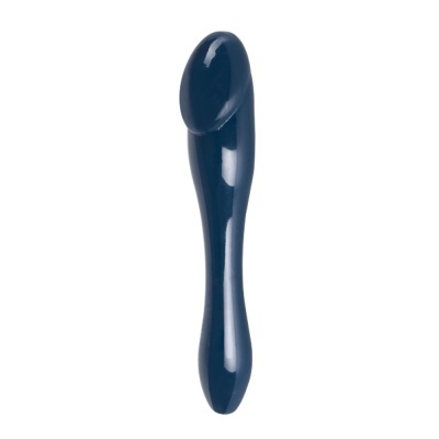 Vibrador azul escuro com formato curvo e superfície lisa