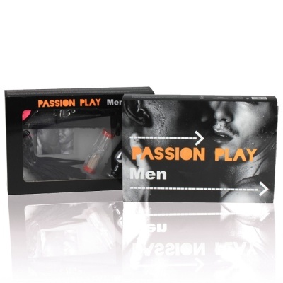 Conjunto Passion Play Men com frascos pequenos e embalagem preta e laranja