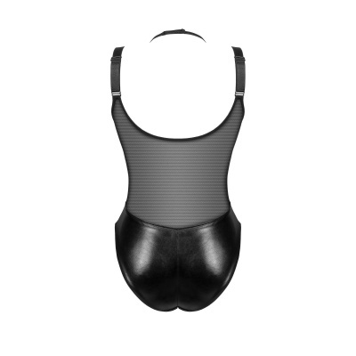 Fato de banho feminino preto com parte superior transparente e parte inferior brilhante