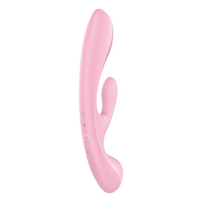 Vibrador cor-de-rosa anatómico com dois eixos e botões de controlo