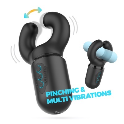 Dispositivo vibratório preto com duas pontas flexíveis para massagem